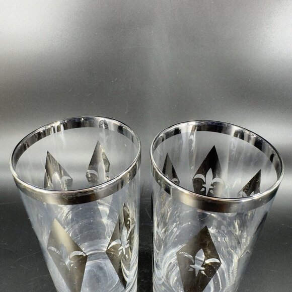 Dorothy Thorpe Silver Harlequin Diamond Fleur de Lis Glasses Highball Barware 2 - Picture 13 of 16